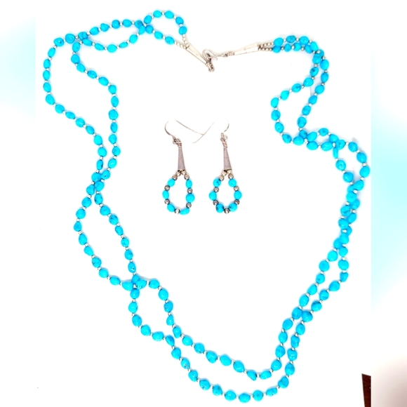 Jewelry - Sleeping Beauty Turquoise 925 Sterling Silver Nugget Bead Necklace & Earring Set